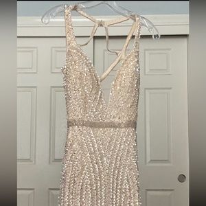 Formal Primavera Couture prom/cocktail long dress, size 0 white/tan/silver/cream